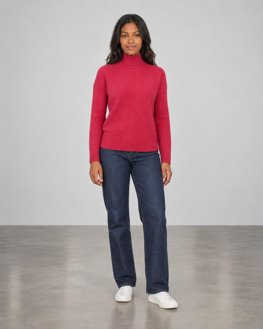 Textured Slouchy Funnel - Cranberry