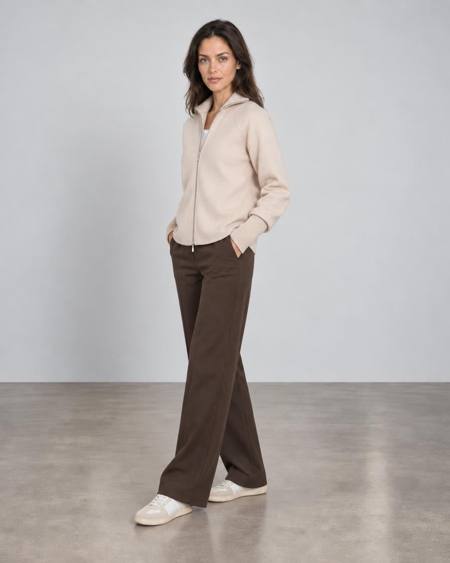 Knit Trim Zip Mock Coat - Sandstone