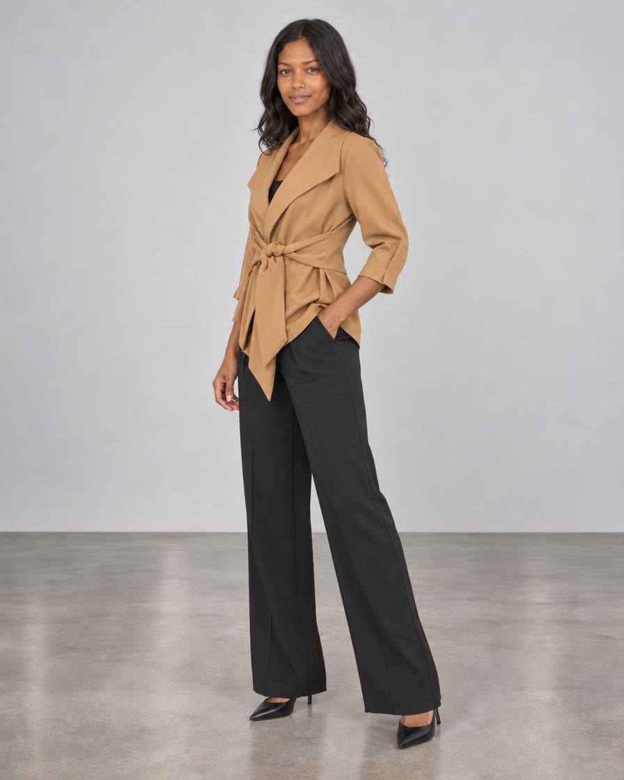 Raw Edge Belted Jacket - Caramel