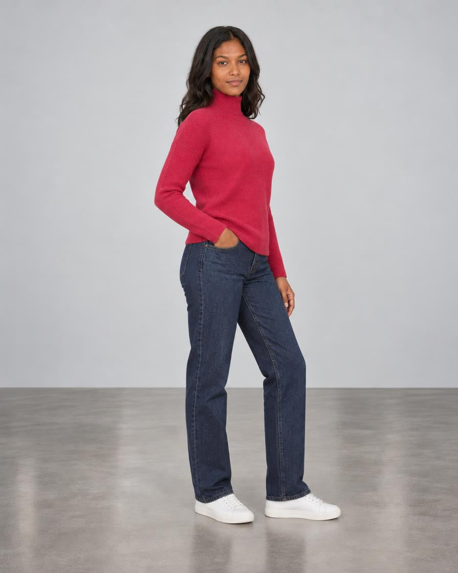 Textured Slouchy Funnel - Cranberry