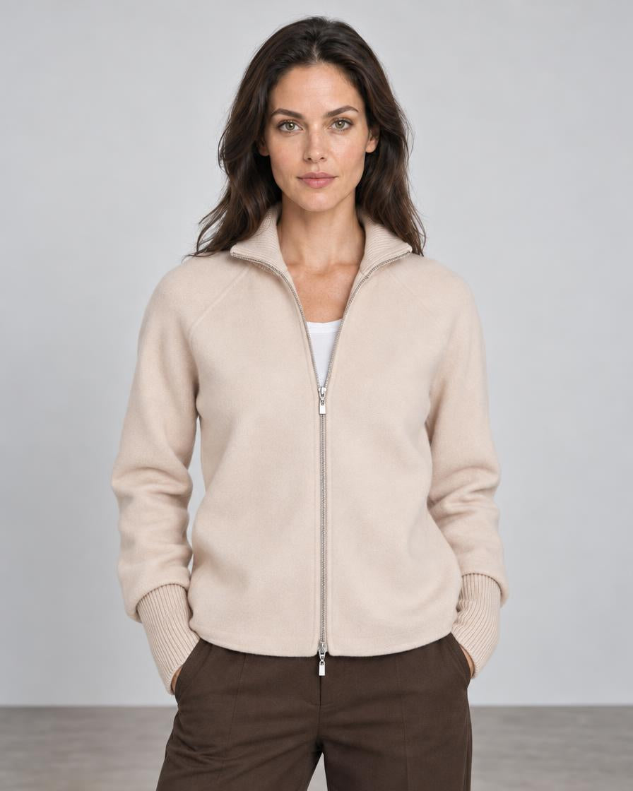 Knit Trim Zip Mock Coat - Sandstone