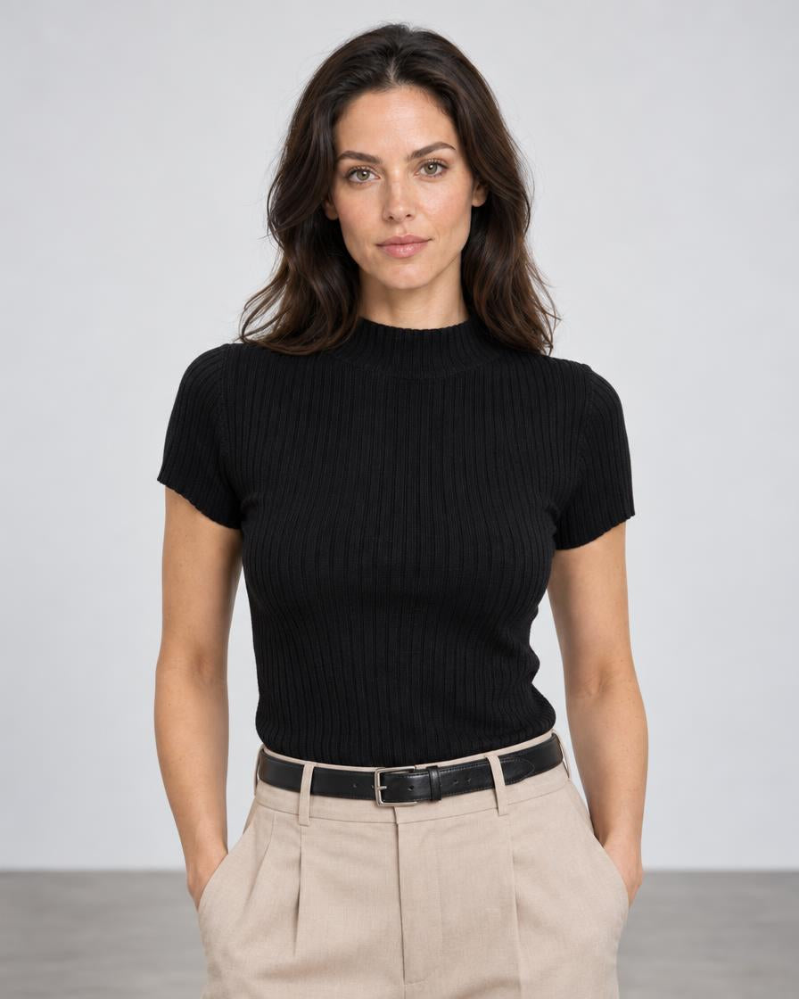 Short Sleeve Rib Top - Black