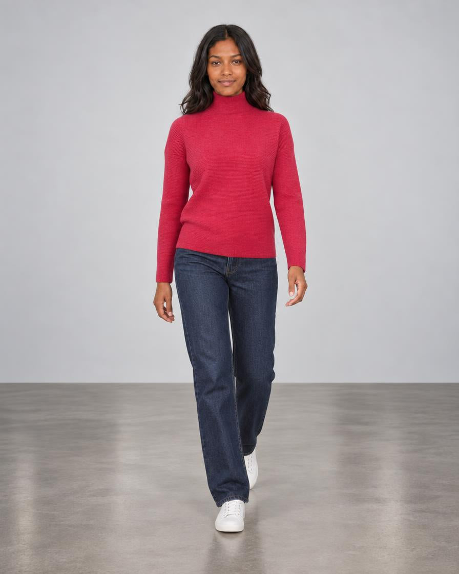 Textured Slouchy Funnel - Cranberry