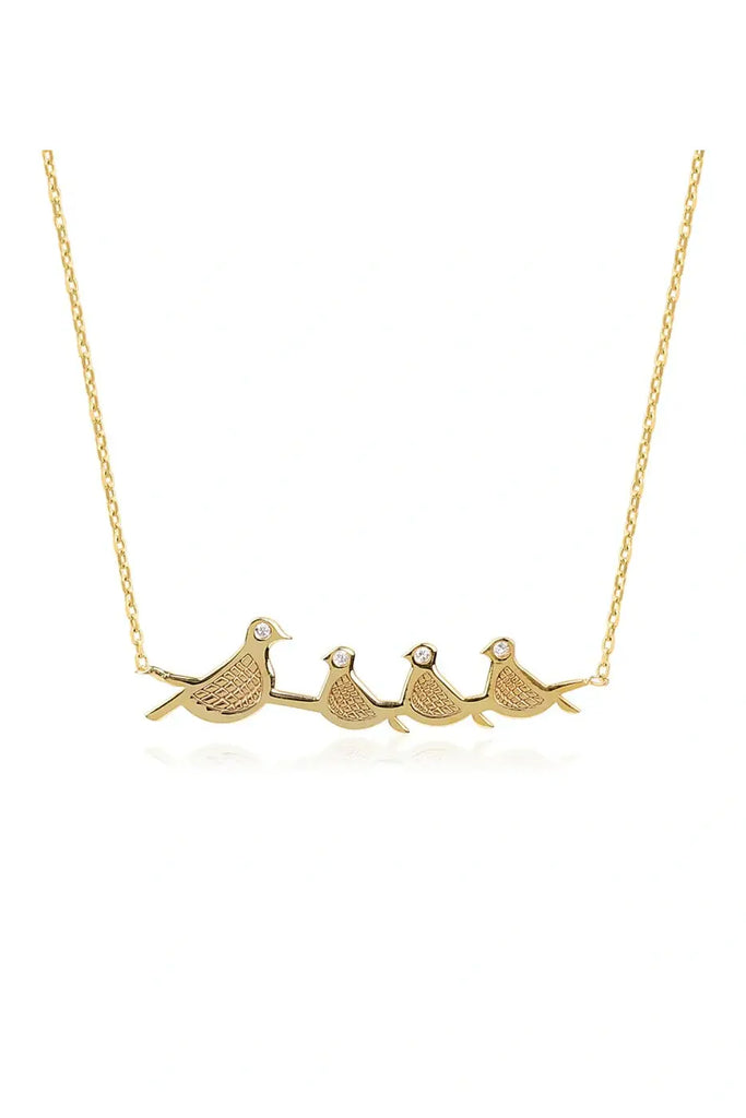 Mama Bird & 3 Baby Birds Necklace