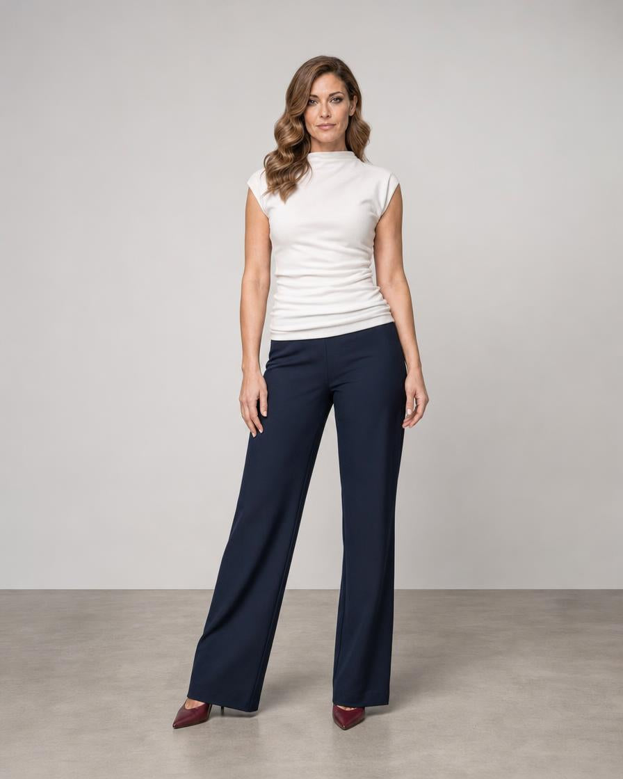 Amara Mock Neck Power Shoulder Top - Coconut Milk
