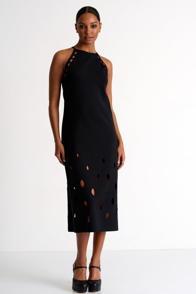 Charlie Rose Halter Midi Dress with Oval Cutouts