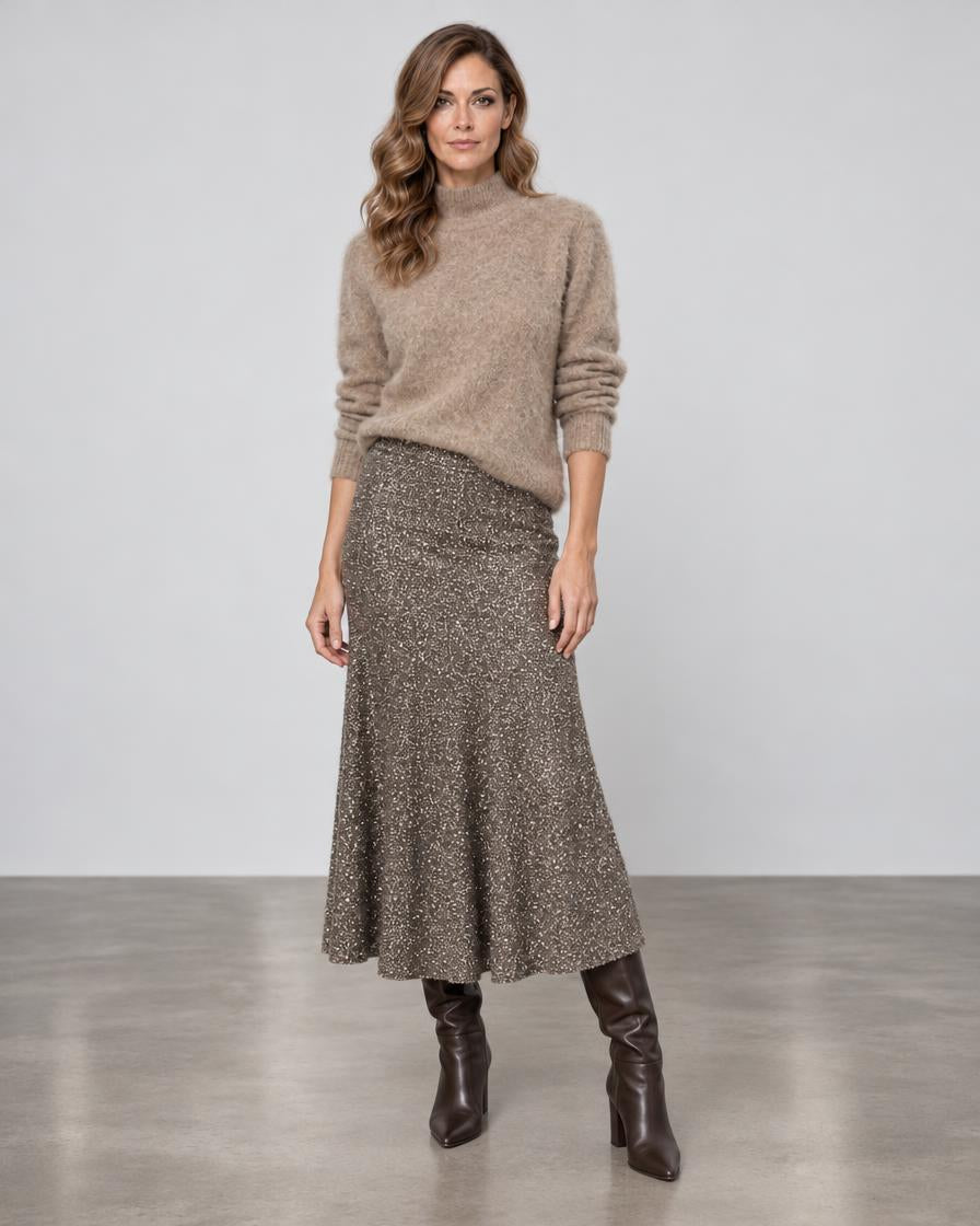 D.Exterior Sequin Knit Midi Skirt - Visone