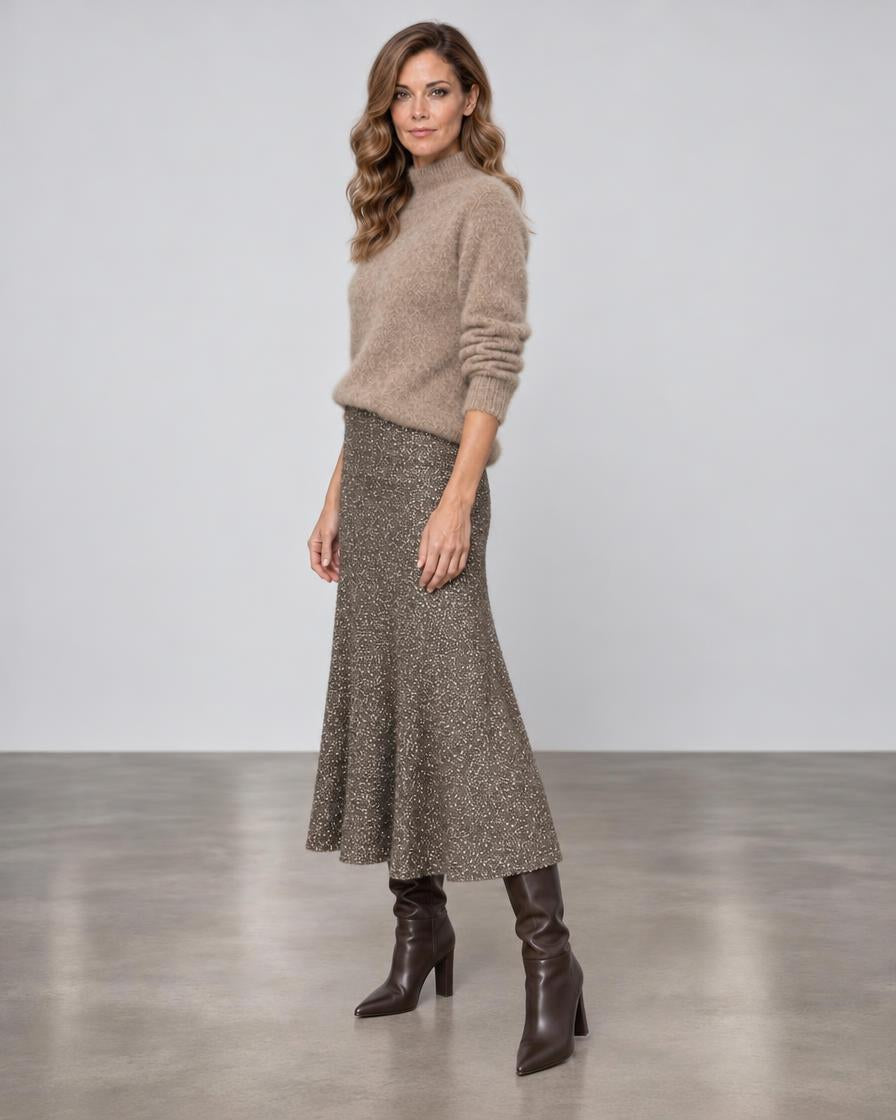 D.Exterior Sequin Knit Midi Skirt - Visone