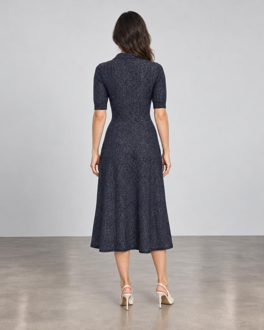 D.Exterior Polo Collar Knit Midi Dress - Blue