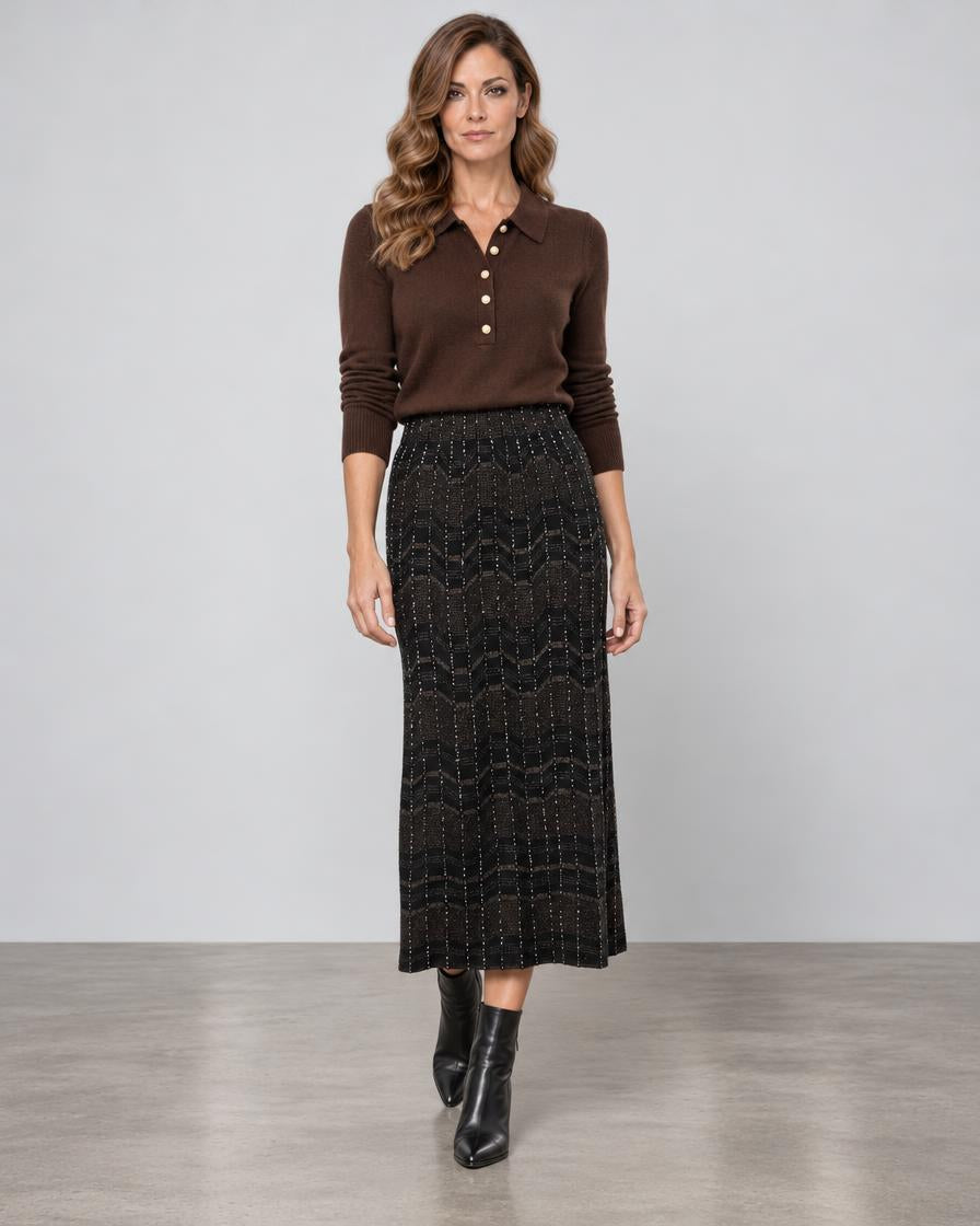 D.Exterior Chevron Knit Midi Skirt - Black