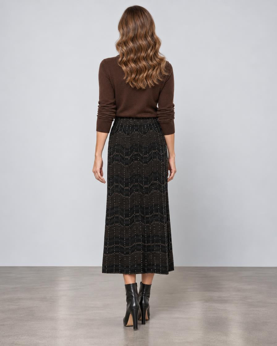 D.Exterior Chevron Knit Midi Skirt - Black