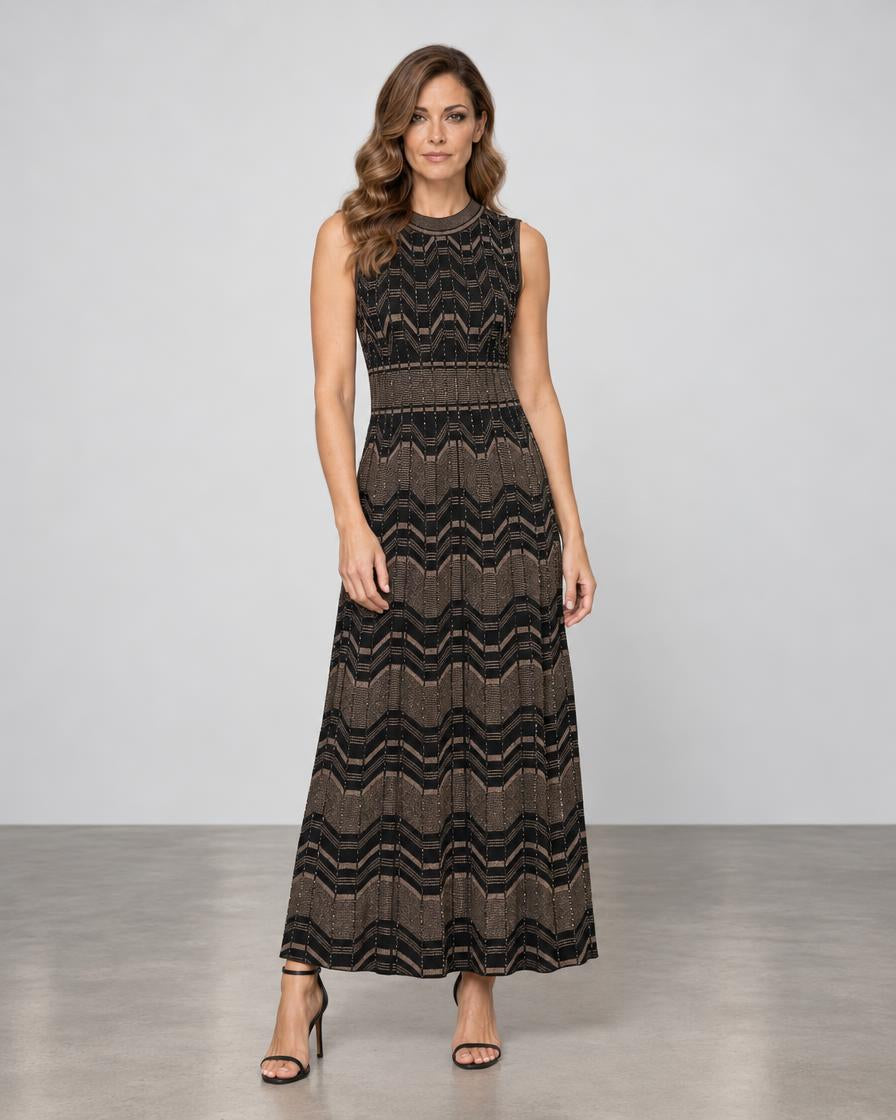 D.Exterior Crystal Knit Midi Dress - Black & Chocolate