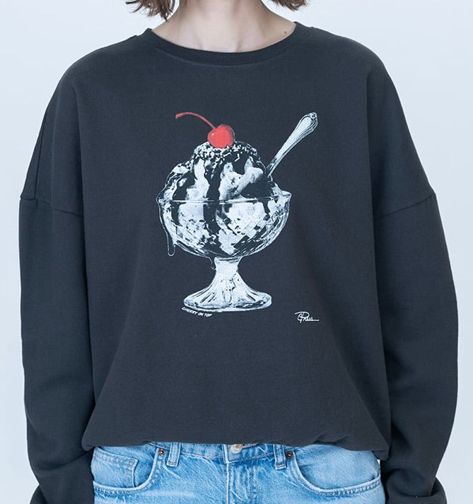 Cherry on Top Cozy Sweatshirt - Worn Black