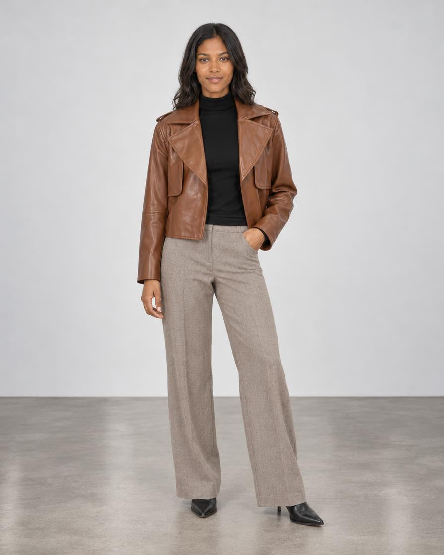 Camille Vegan Leather Jacket - Chestnut