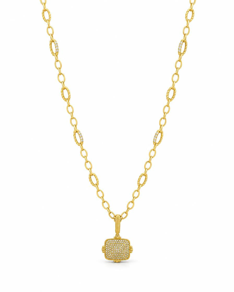 Amazonian Allure Pavé Square Chain Necklace - Gold