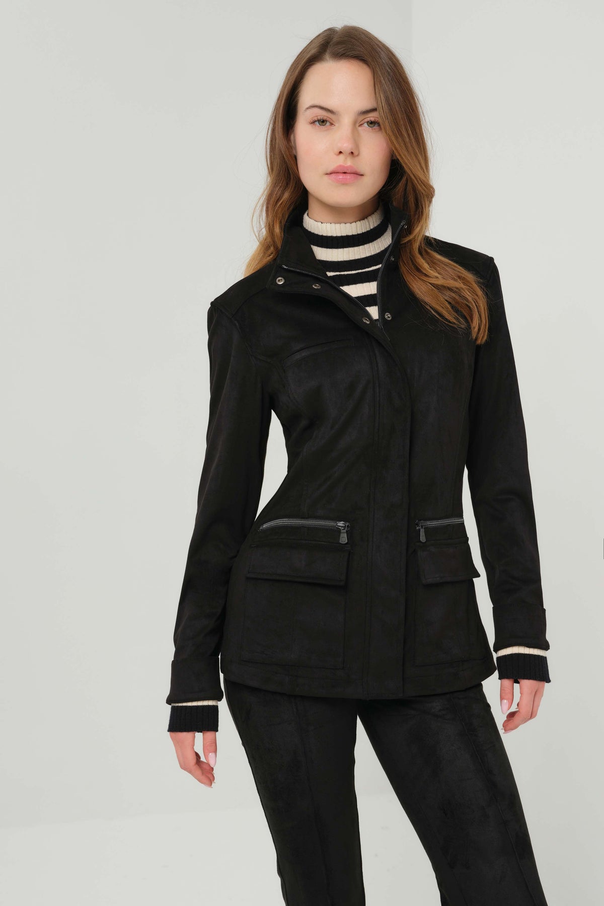 Kenya Faux Suede Safari Jacket - Black