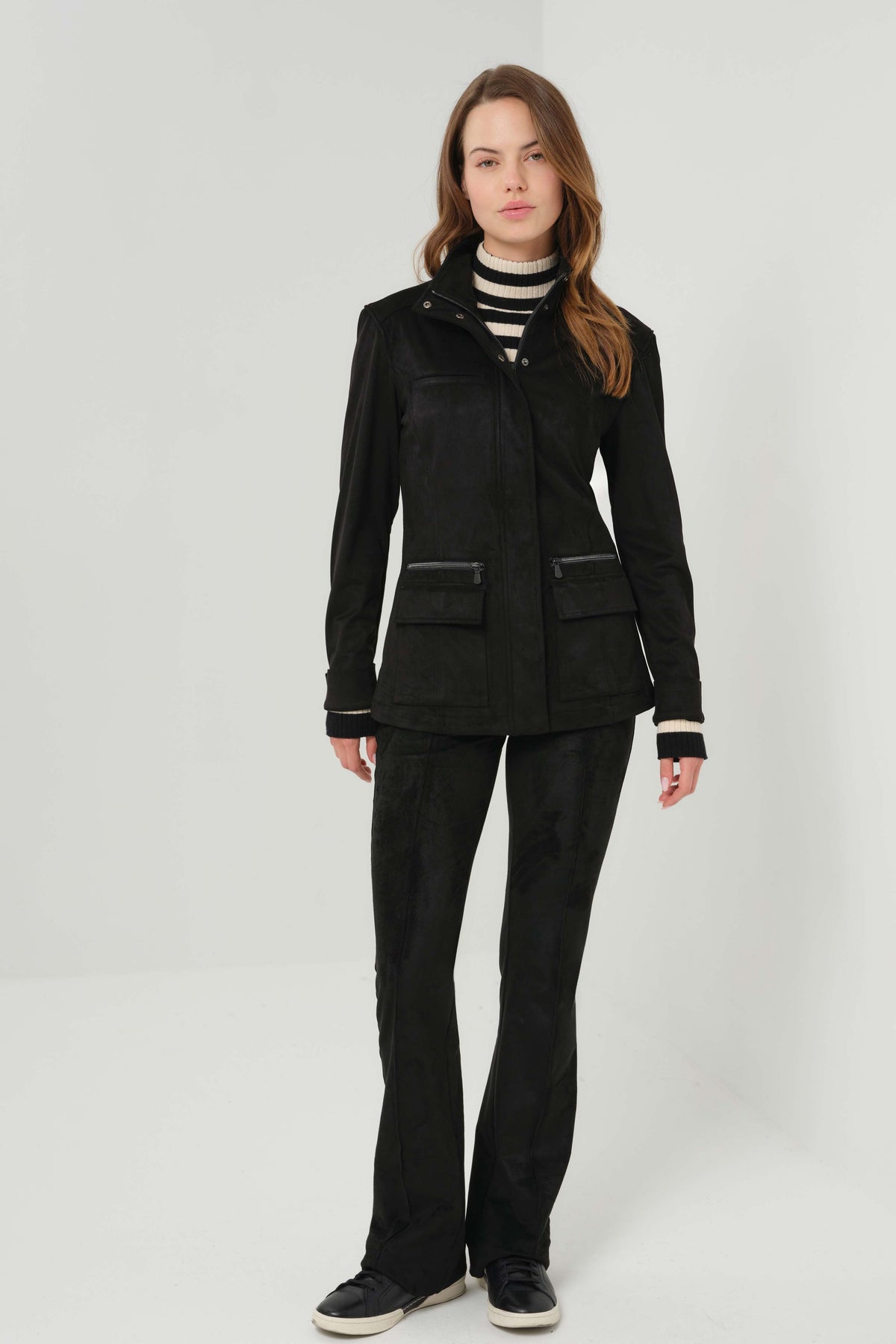Kenya Faux Suede Safari Jacket - Black