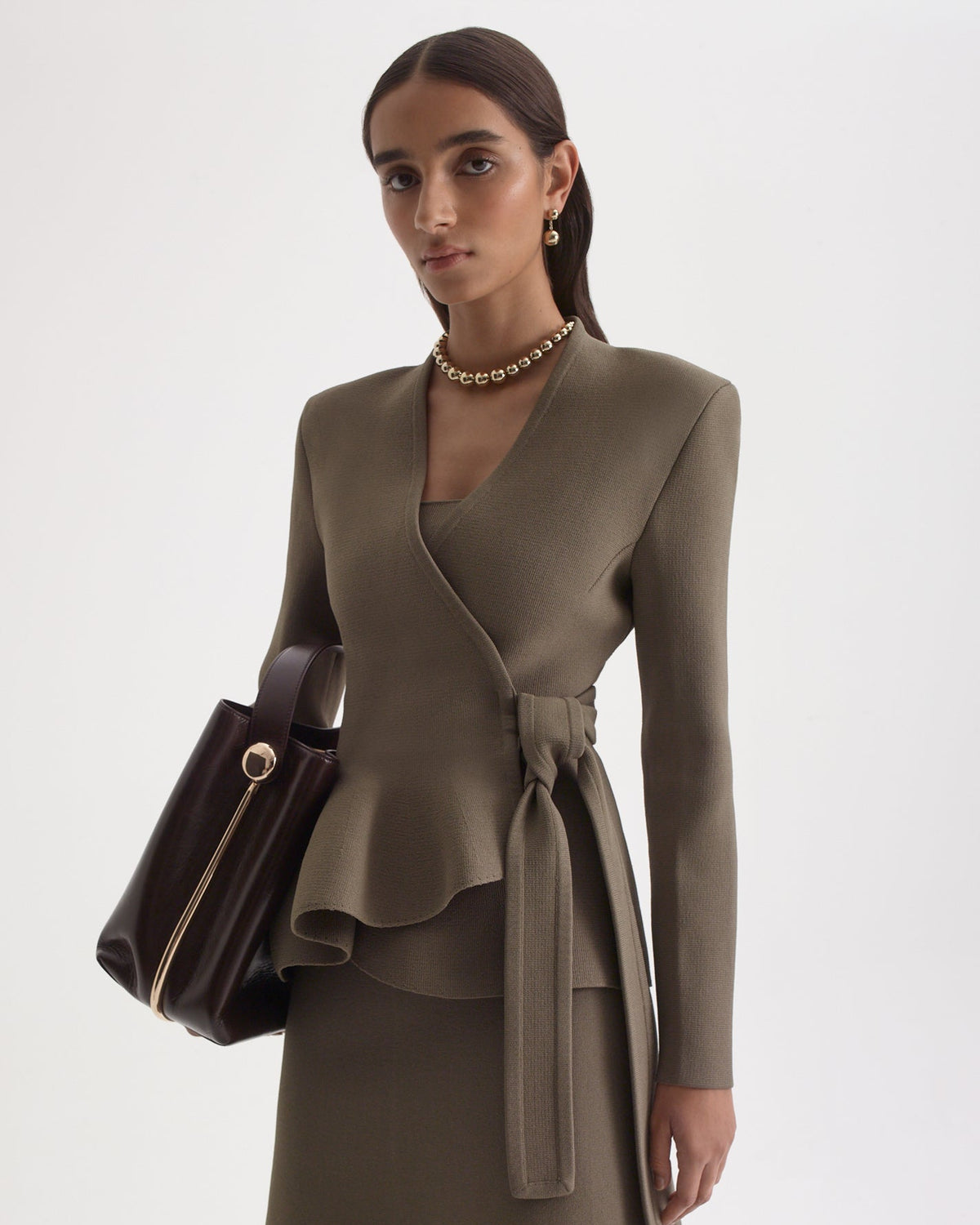 Crepe Knit Soft Hem Skirt - Army