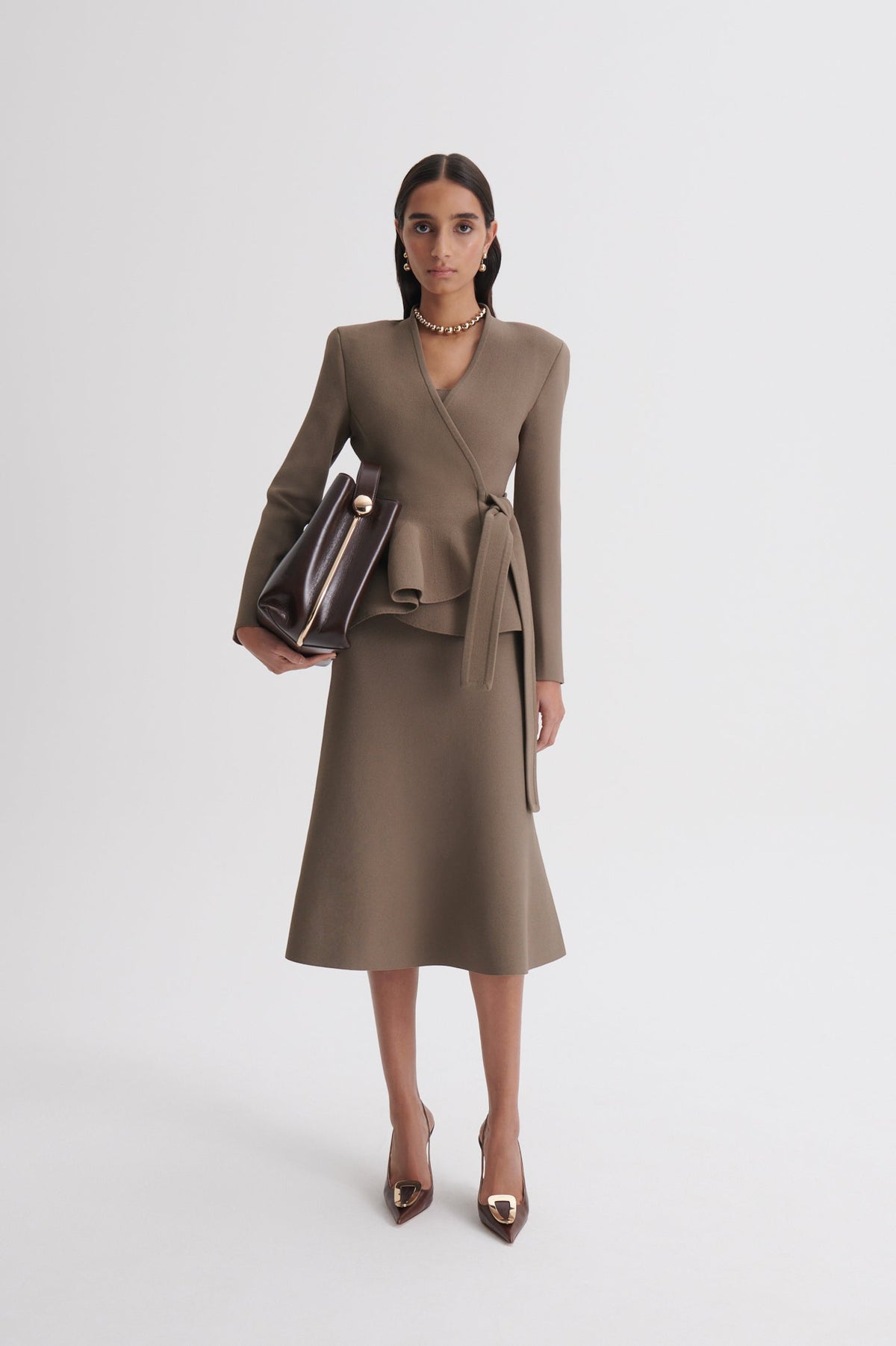 Crepe Knit Soft Hem Skirt - Army