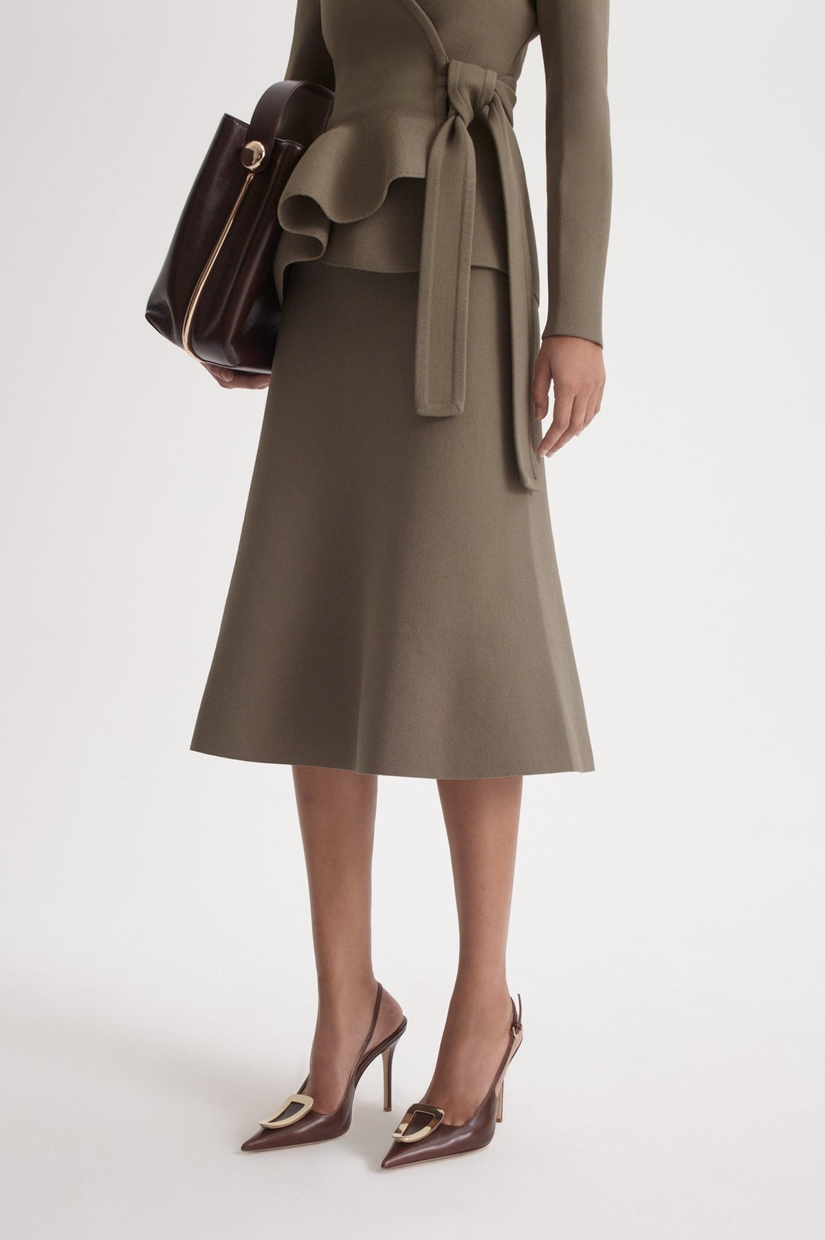 Crepe Knit Soft Hem Skirt - Army