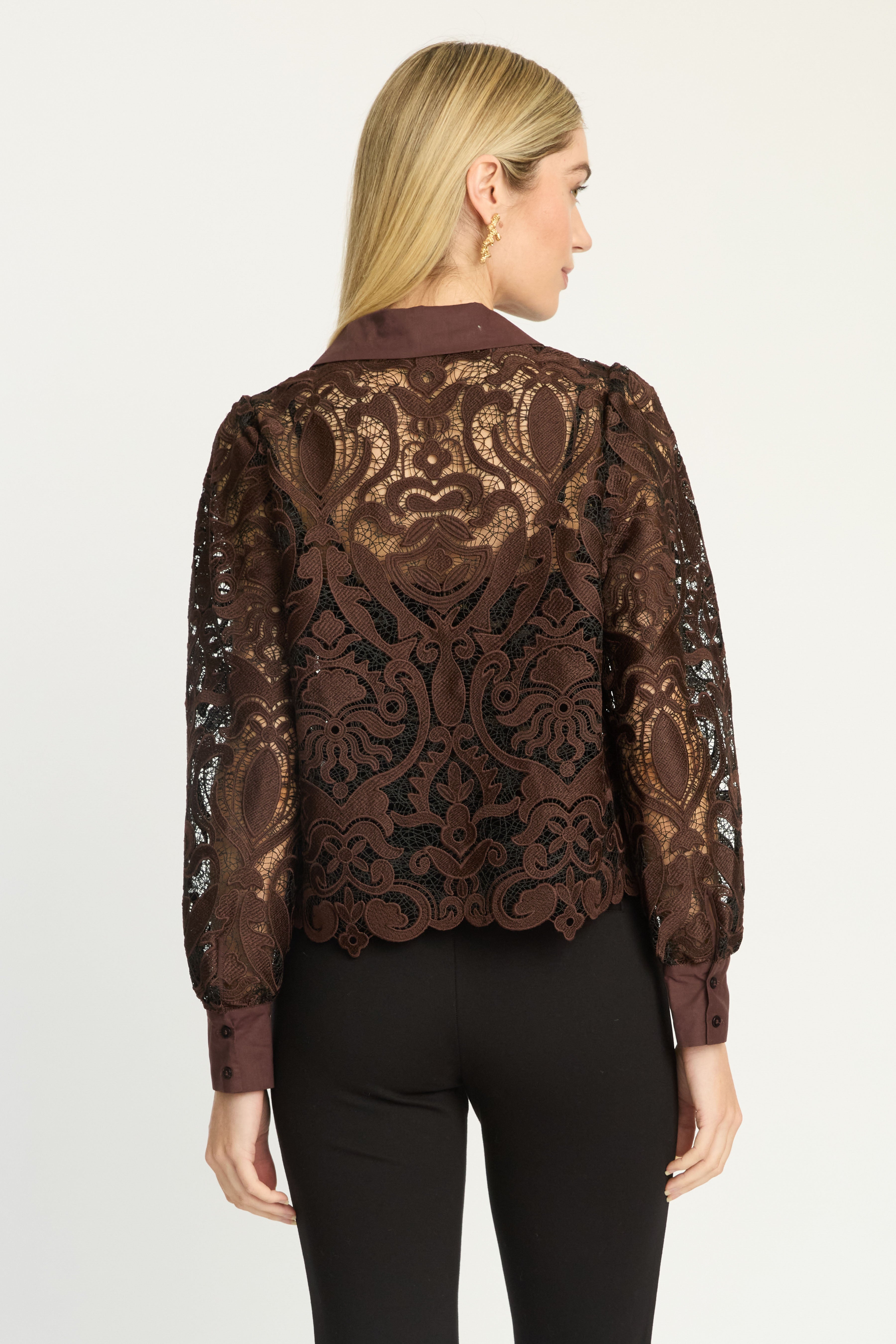 Emmie Top - Chocolate Brown/Black Lace
