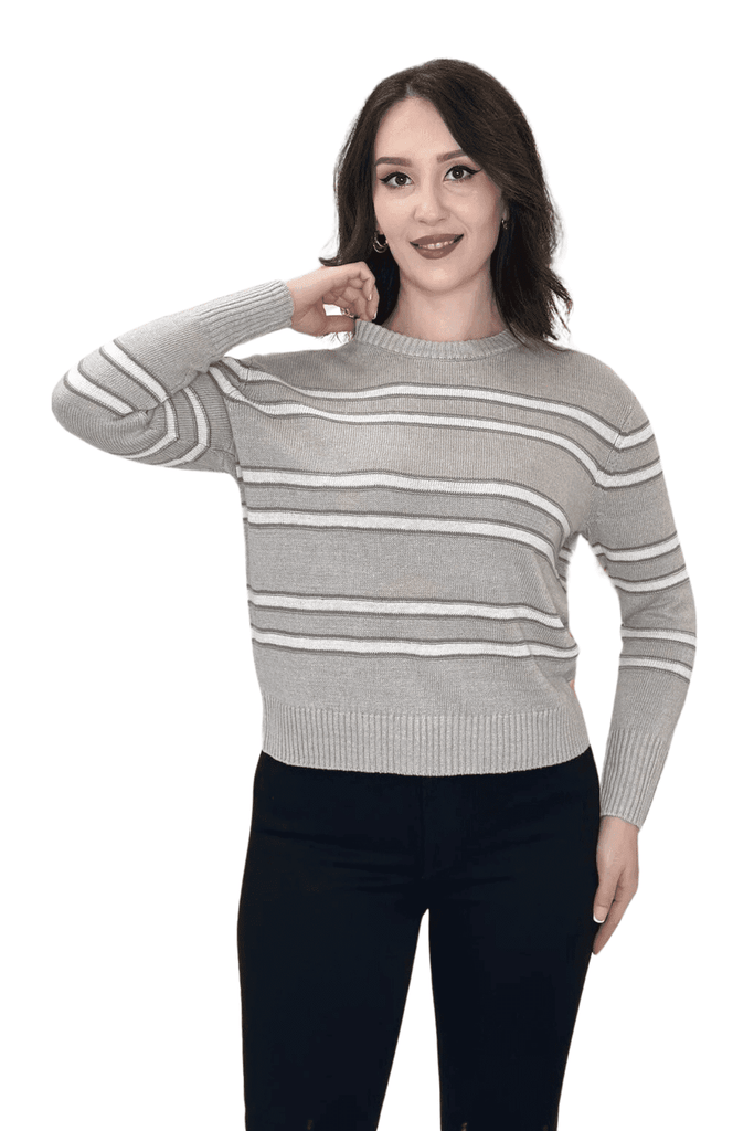 Crop Stripe Crew Sweater