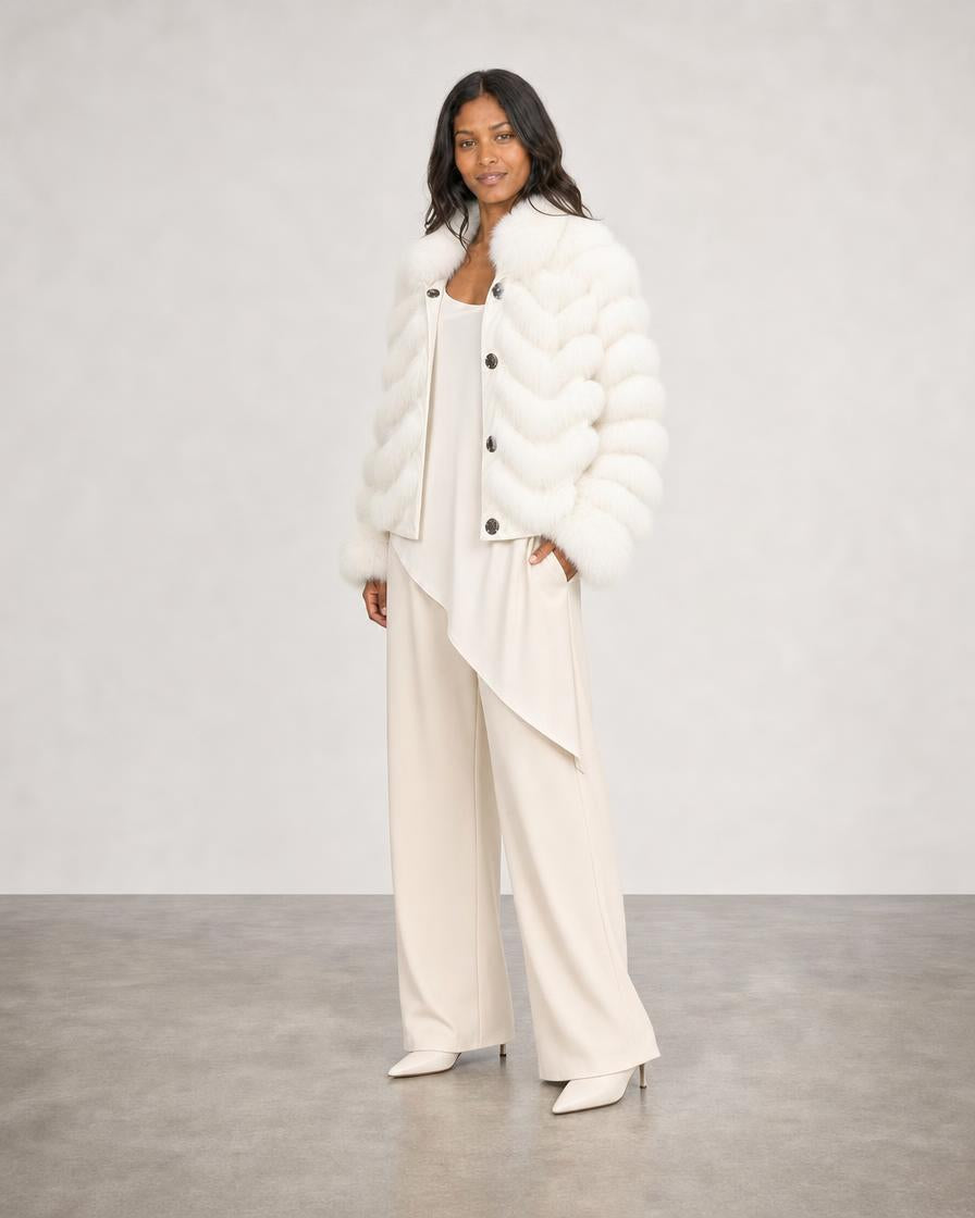 Silk Reversible Fur Bomber Jacket - Arctic White