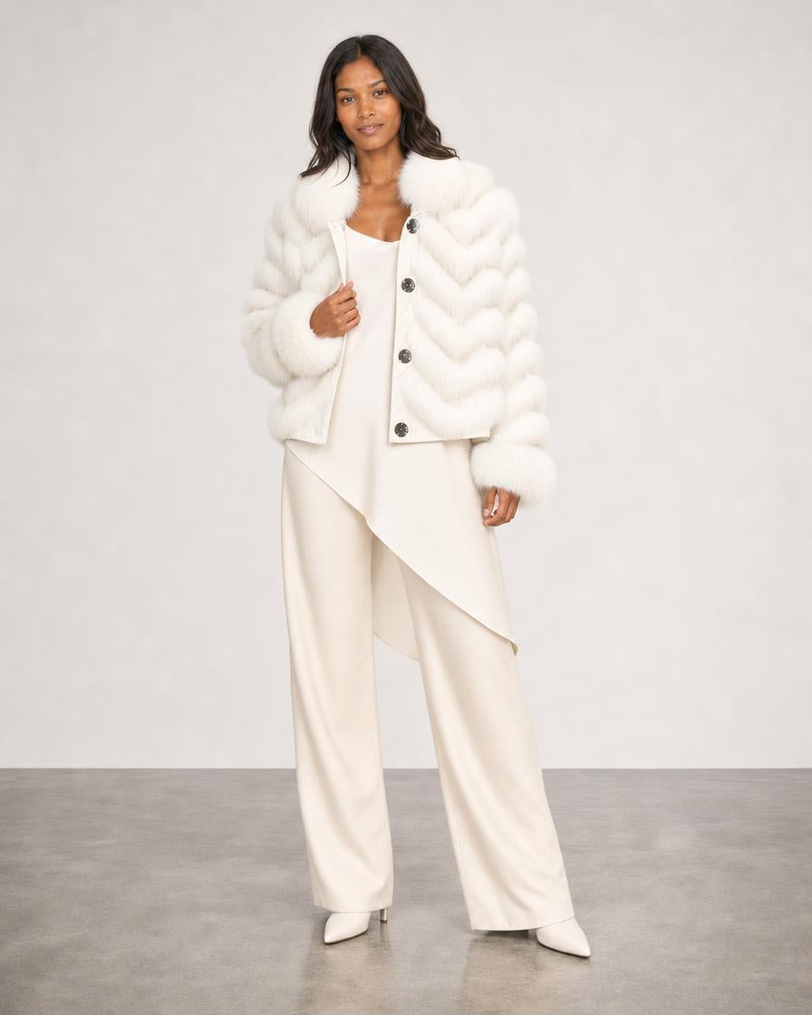 Silk Reversible Fur Bomber Jacket - Arctic White