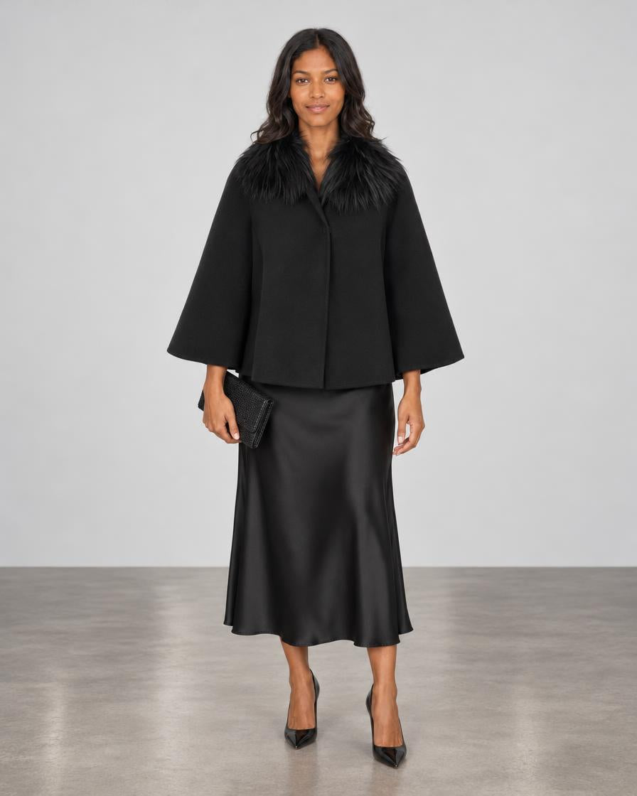 Diomi Tulip Cape with Fur - Black