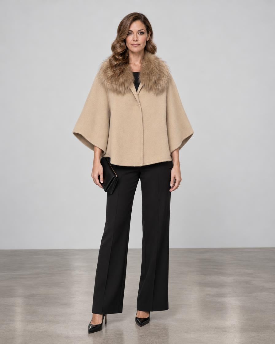 Diomi Tulip Cape with Fur - Irish Cream