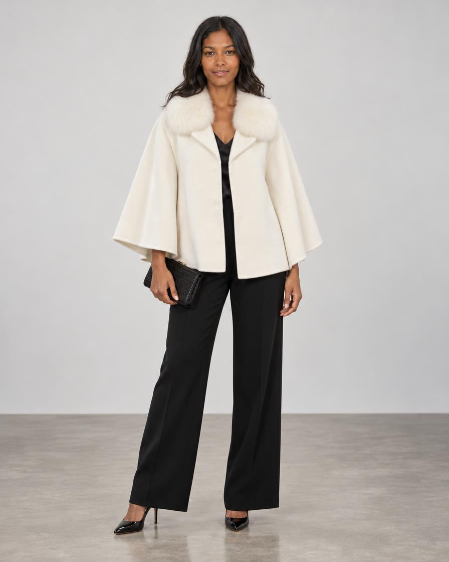 Diomi Tulip Cape with Fur - Off White