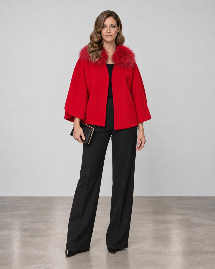 Diomi Tulip Cape with Fur - Rouge