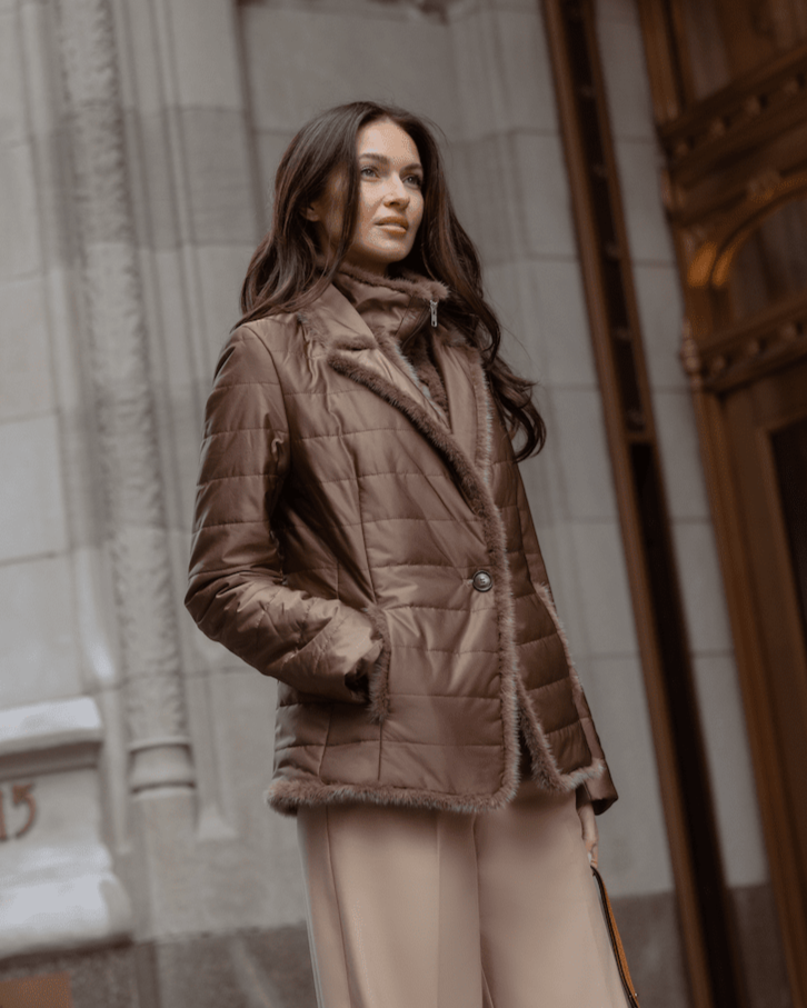 Nylon Jacket with Detachable Mink Bodice Mocca