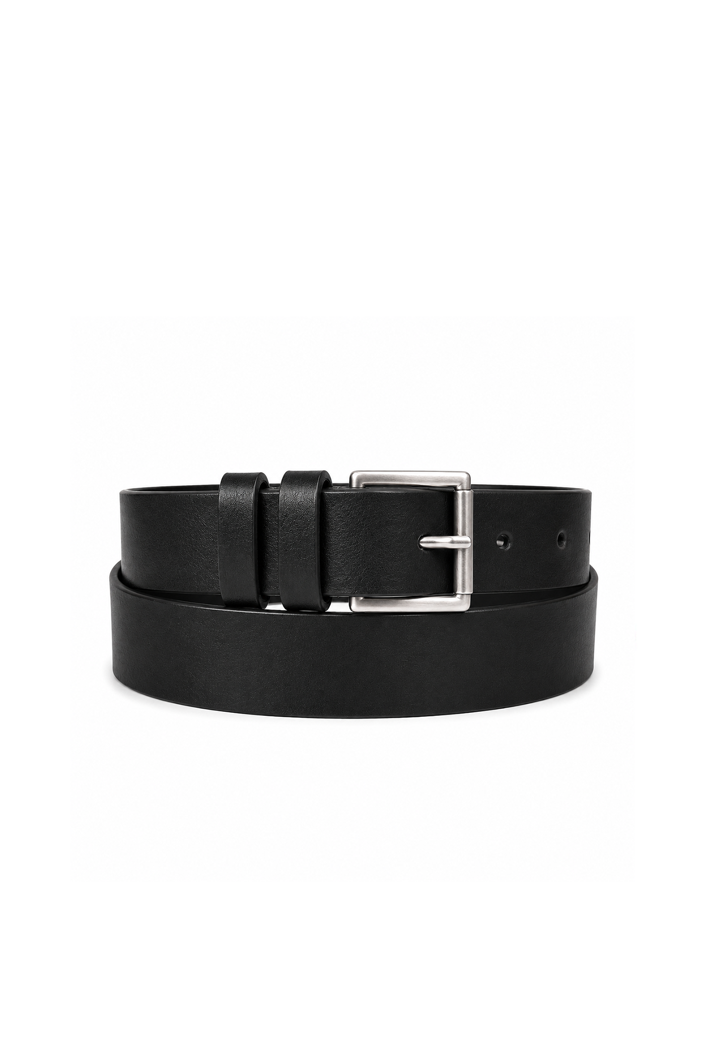 Genuine Leather Double Wrap Belt with Roller Buckle - Black