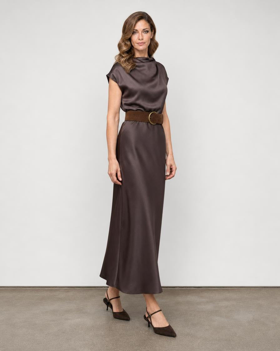 Satin Pleated Top - Espresso