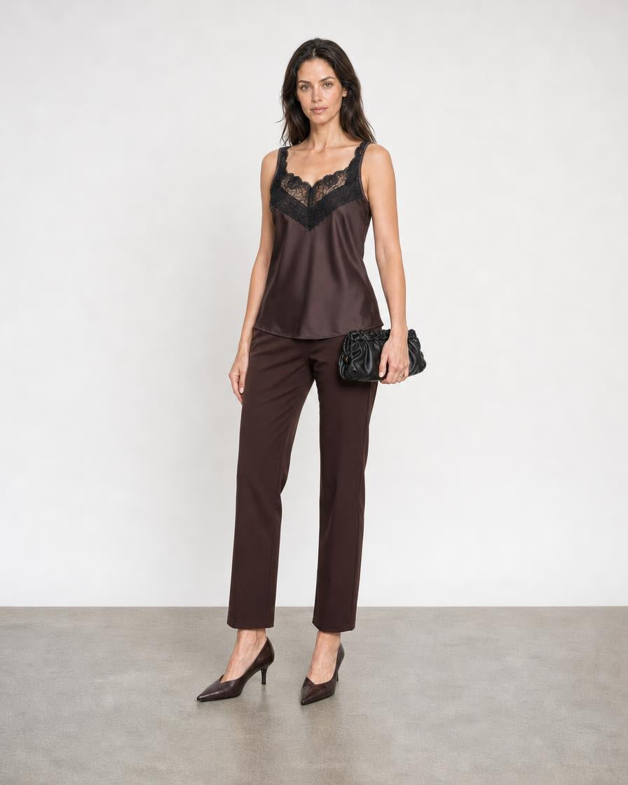 Lace and Satin Cami - Espresso