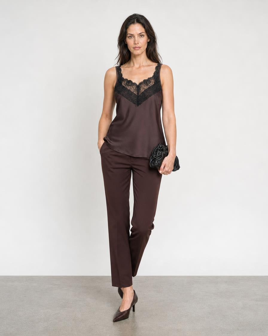 Lace and Satin Cami - Espresso