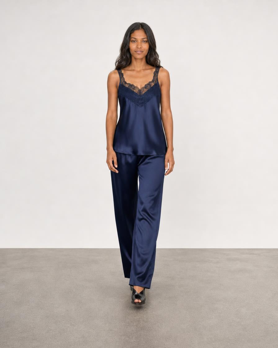 Lace and Satin Cami - Navy