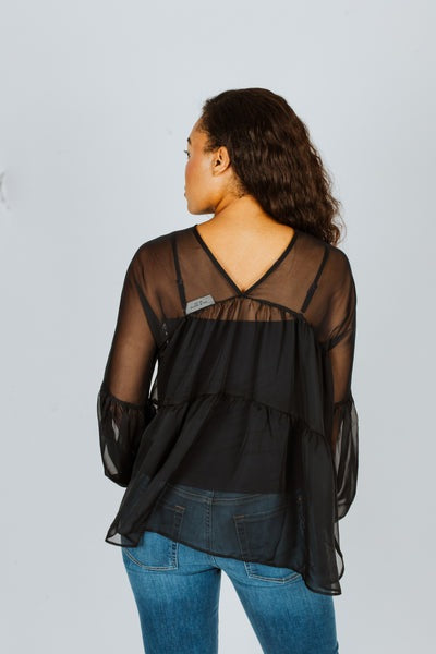 Keyhole Top with Chiffon Sleeves
