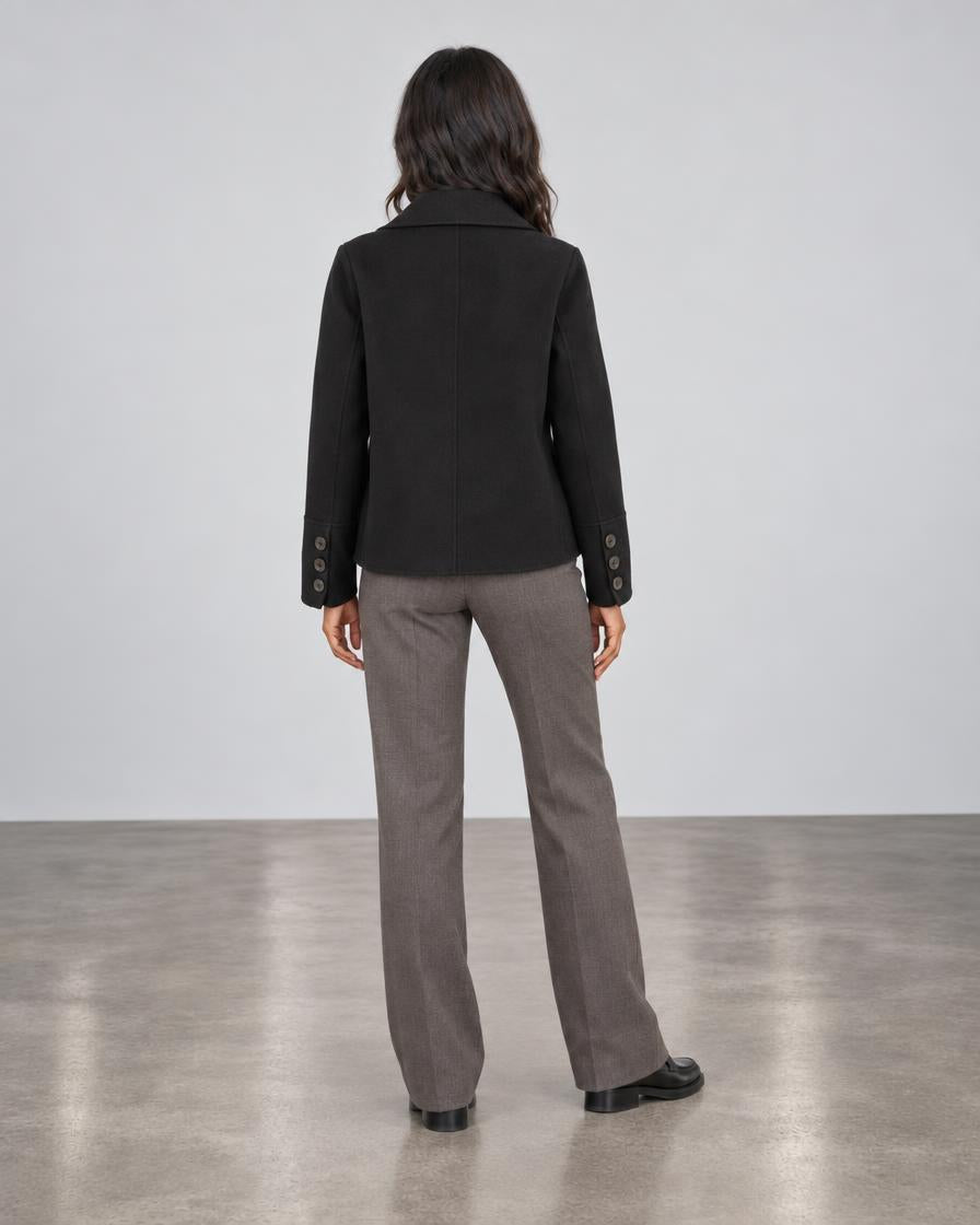 Knit Insert Notch Collar Coat - Black