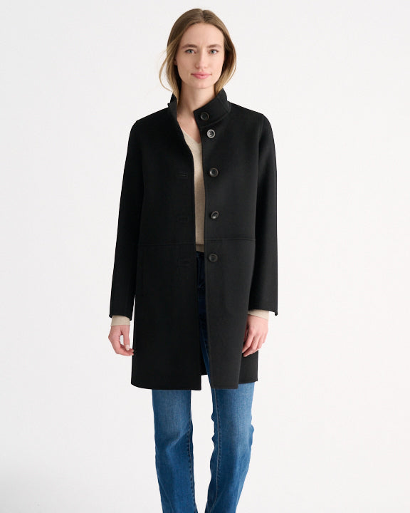 Button Mock Coat - Black