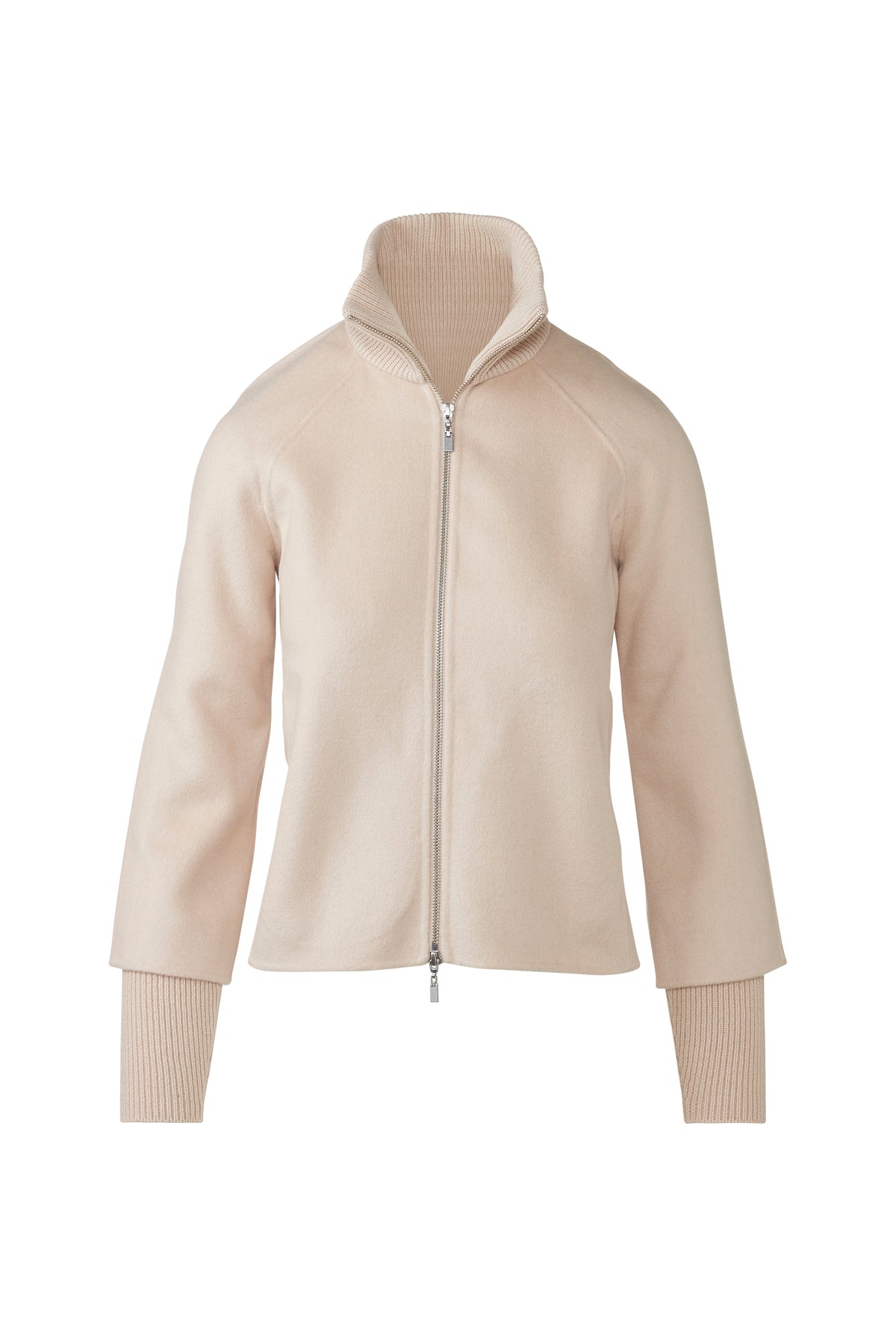 Knit Trim Zip Mock Coat - Sandstone