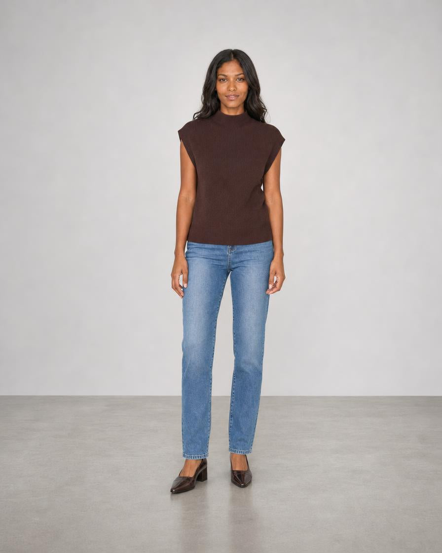 Sleeveless Rib Funnel - Chocolate