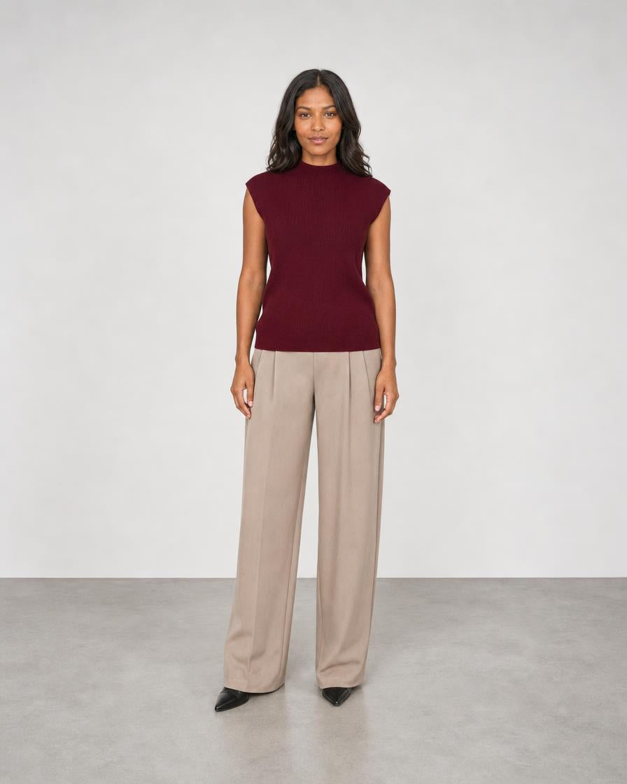 Sleeveless Rib Funnel - Cordovan