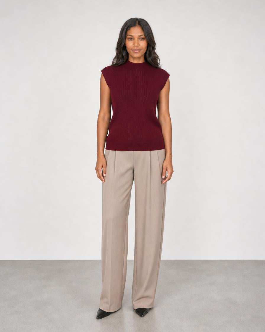 Sleeveless Rib Funnel - Cordovan