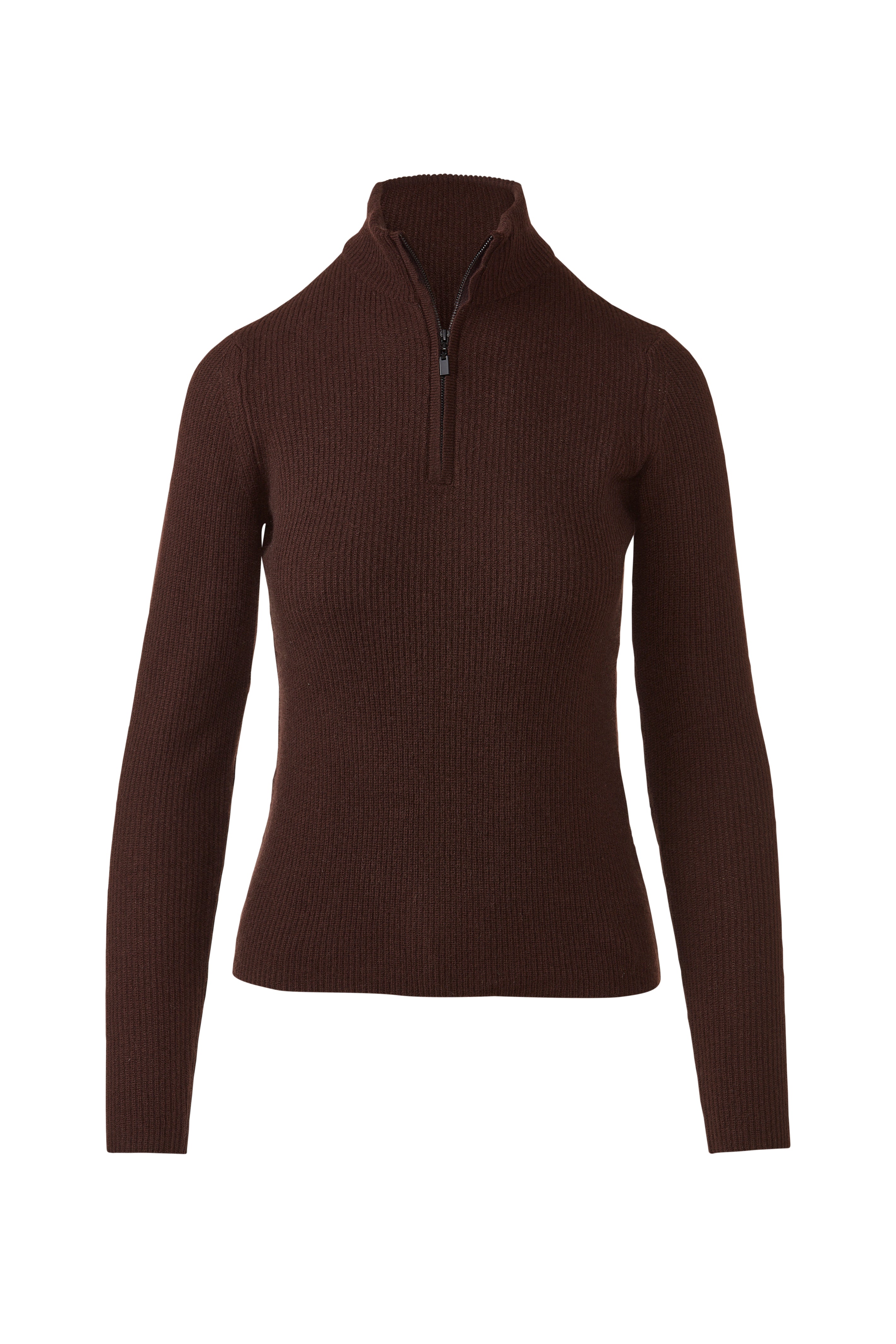Rib Zip Mock - Chocolate