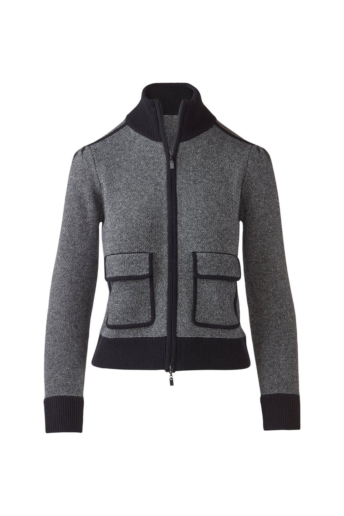 Tweed Zip Mock Cardigan - Black/Multi