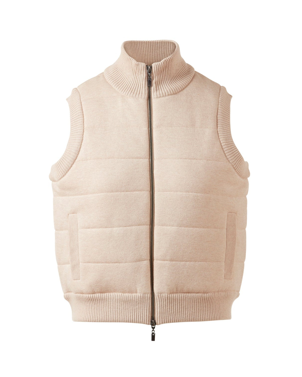 Beige puffer vest on a white background