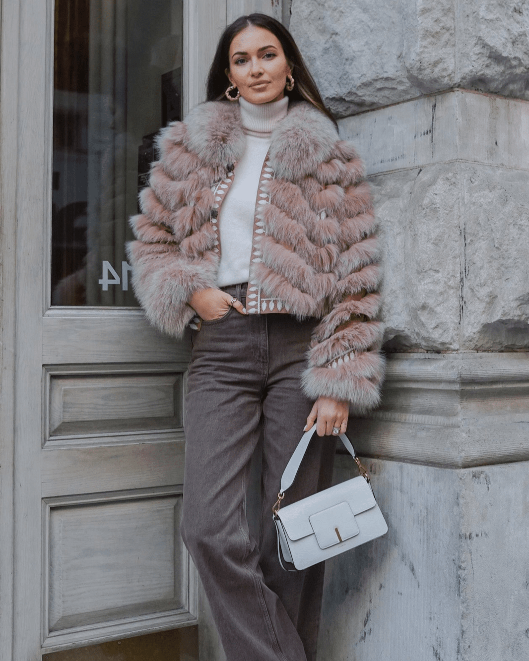 Silk Reversible Embroidered Fur Bomber in Vicuna Snowtop