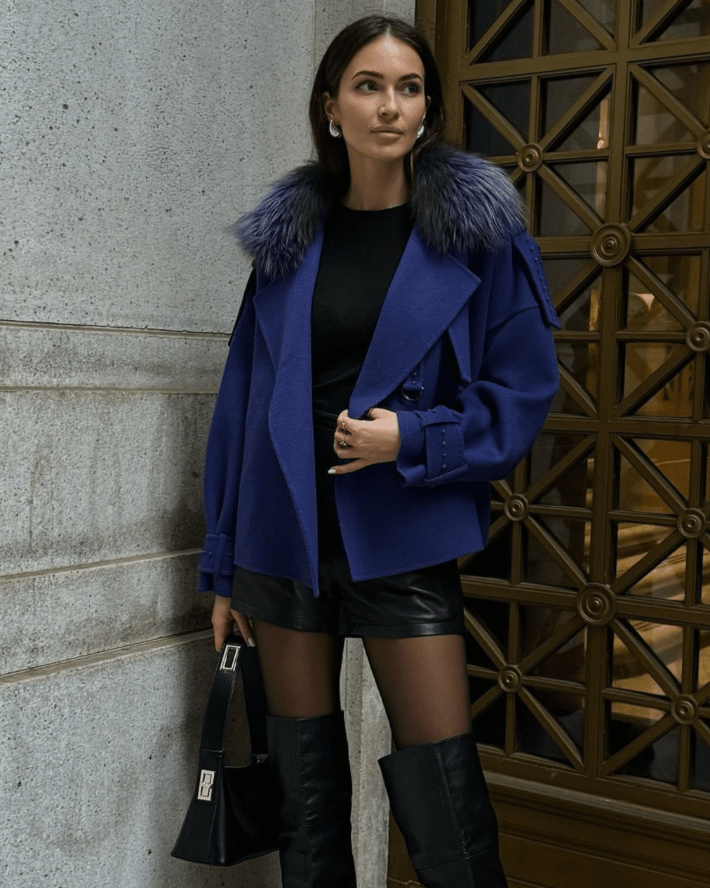 Embroidered Short Trench in Spect Blue